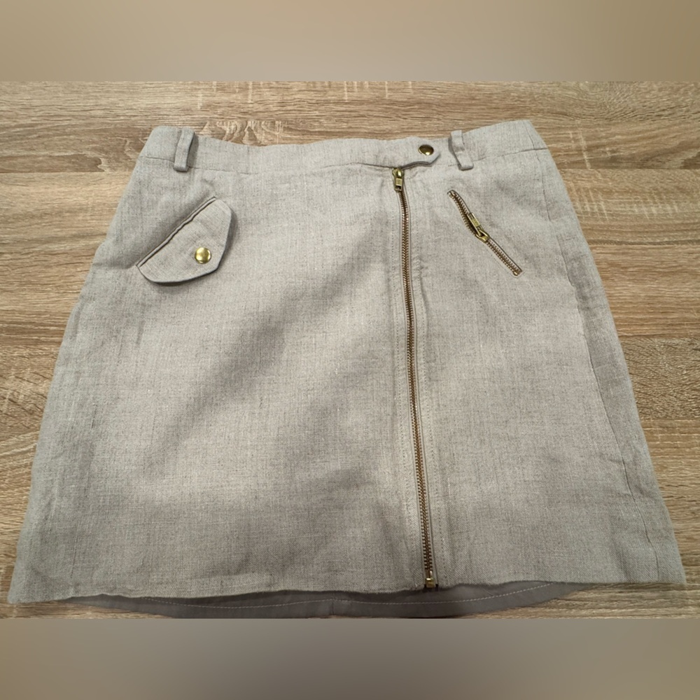 J. Crew Light Gray Mini Skirt with Gold Zipper - Picture 8 of 11